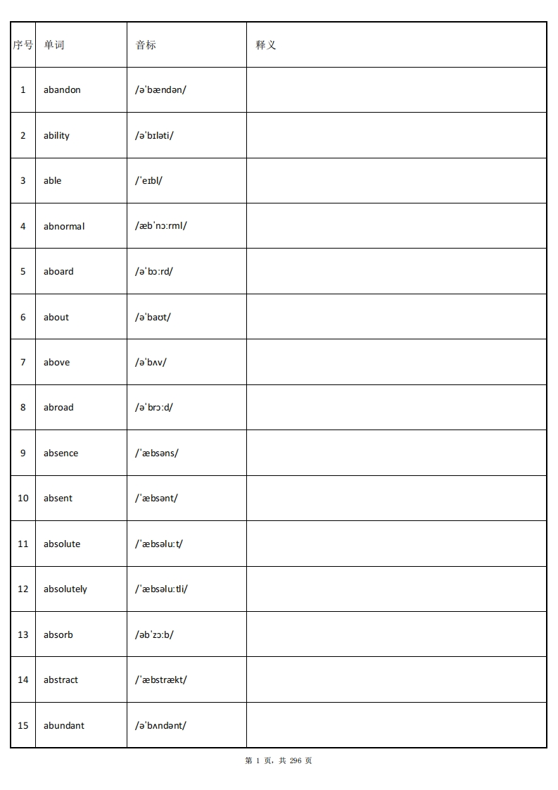 大学英语四级词汇-正序版-英译汉-学习资源网 - 分享优质学习资料