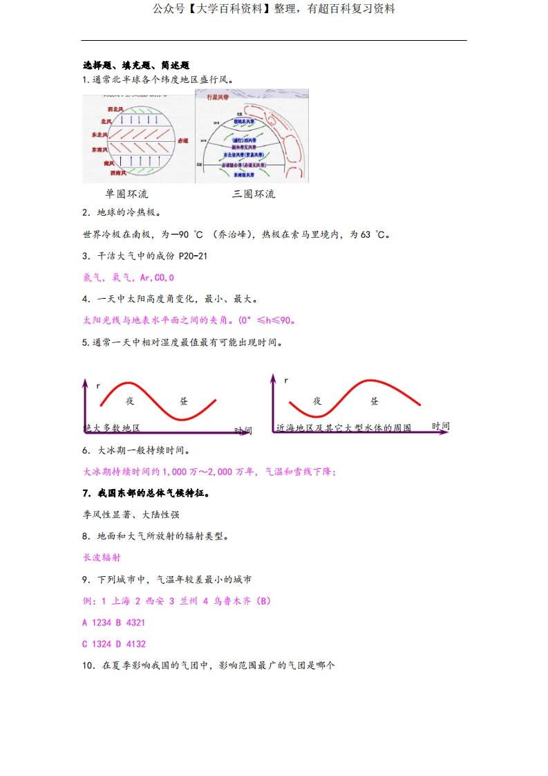 大气科学概论复习答案-学习资源网 - 分享优质学习资料