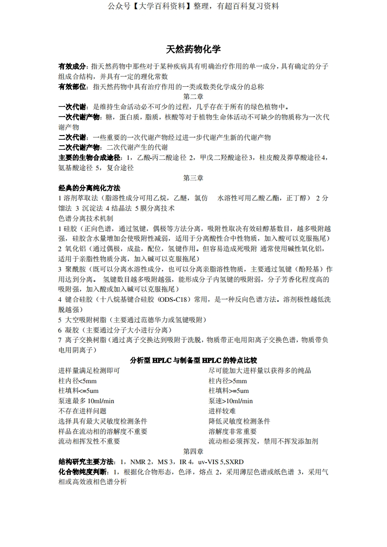 天然药物化学知识点整理