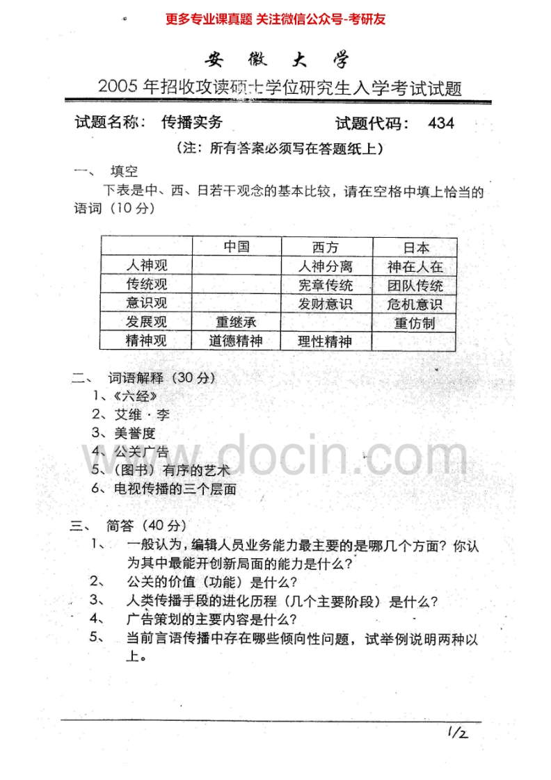 安徽大学812新闻传播实务2005年考研真题-学习资源网 - 学习助手专注分享优质学习资源