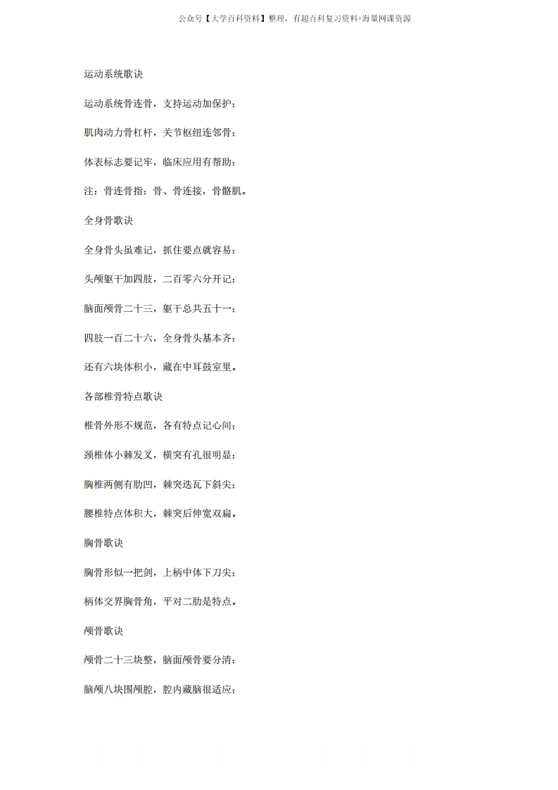 局部解剖学口诀