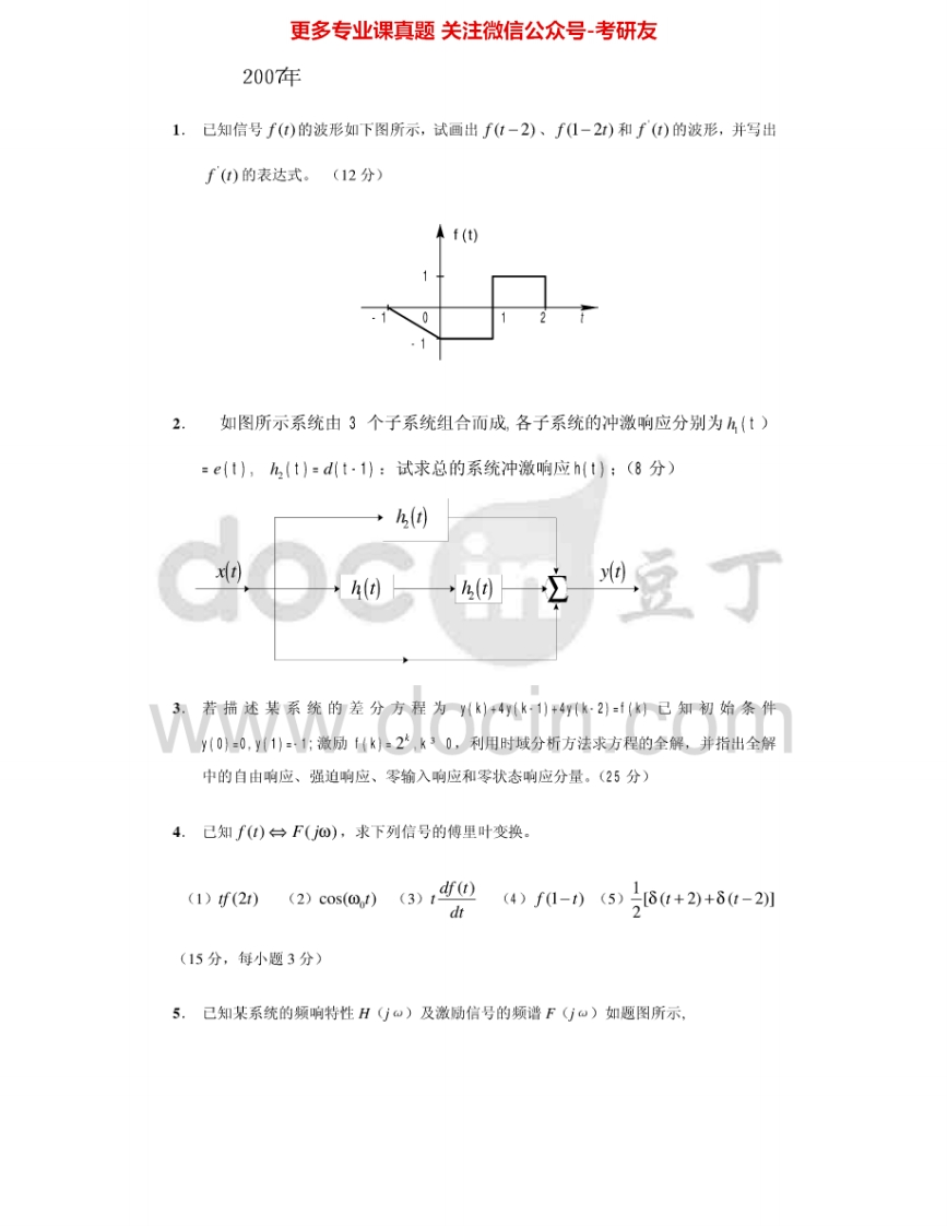 山东科技大学848信号与系统2007-2011、2013-2015考研真题汇编.Image.Marked