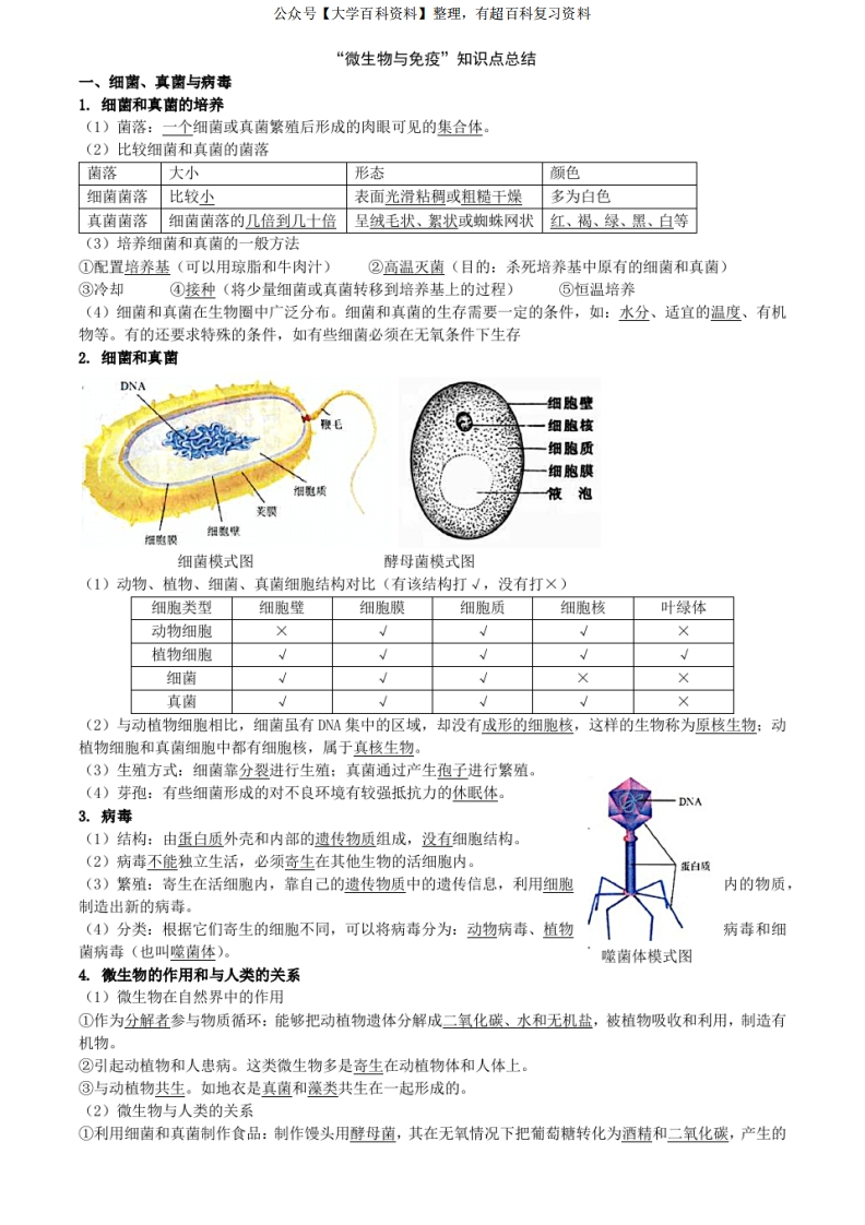 微生物与免疫知识点总结答案