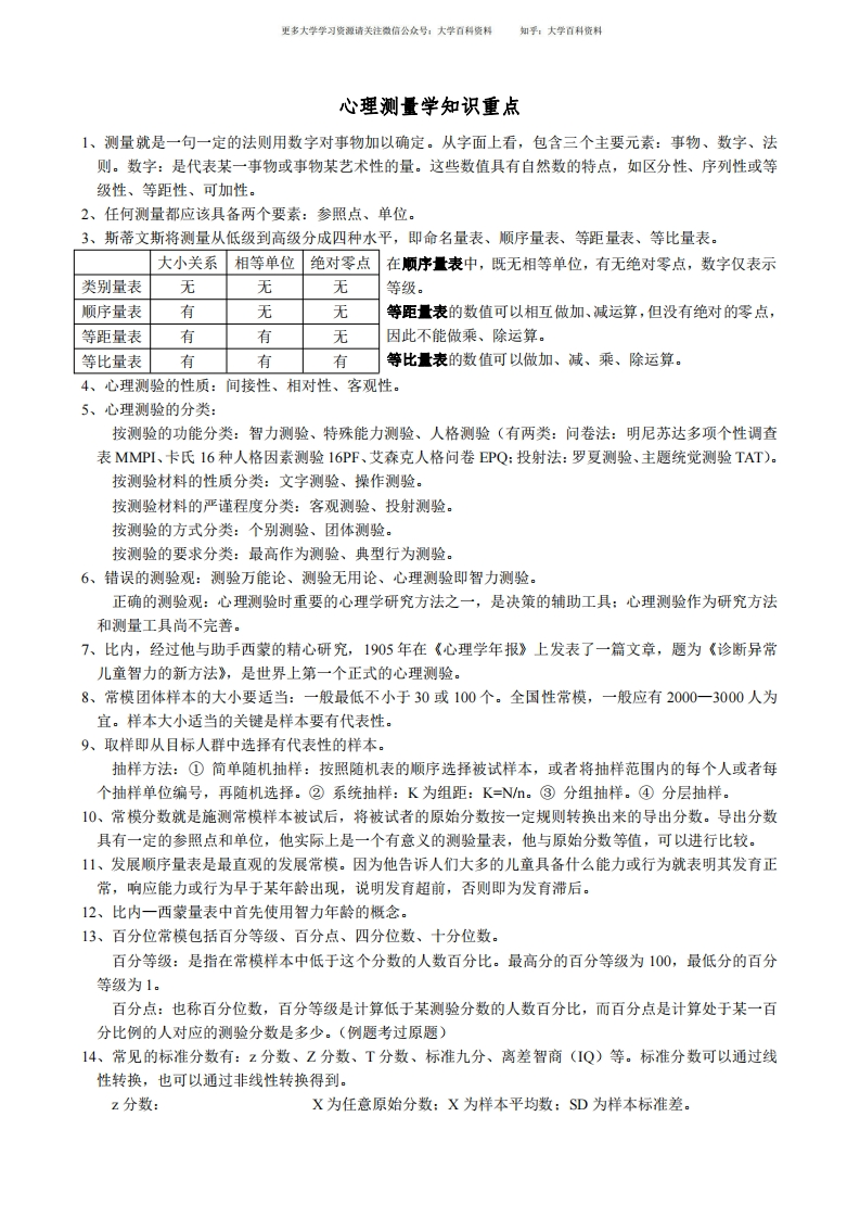 心理测量学重点
