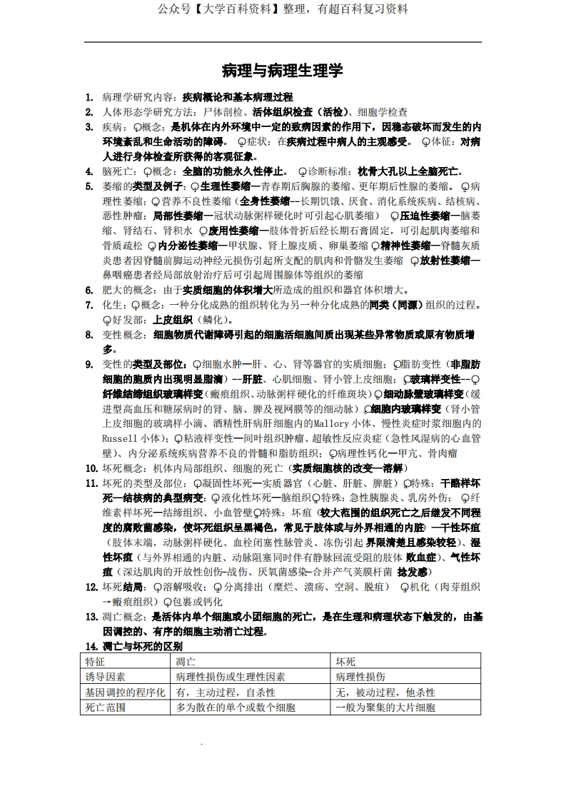 护理病理与病理生理学重点总结