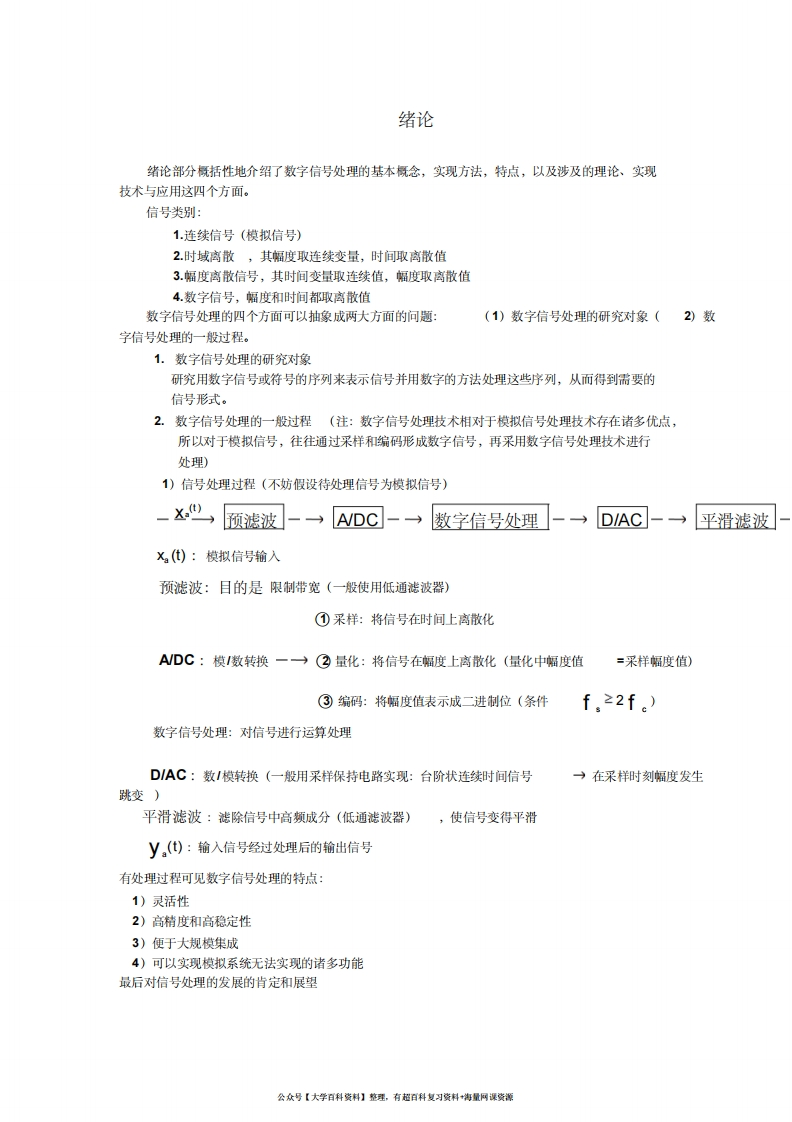 数字信号处理课程总结(公式全是用公式编辑器编的哦)