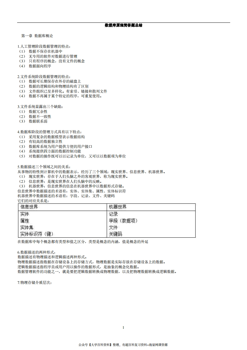 数据库原理简答题总结-学习资源网 - 学习助手专注分享优质学习资源