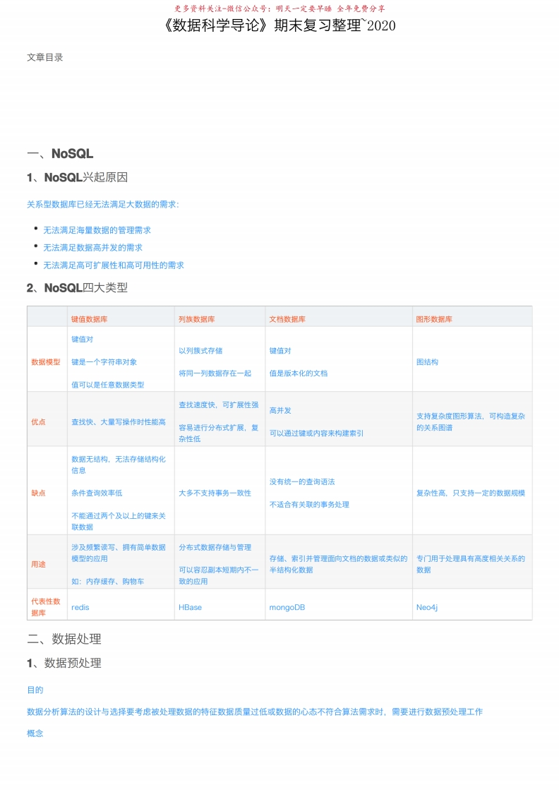 数据科学导论期末复习整理~2020