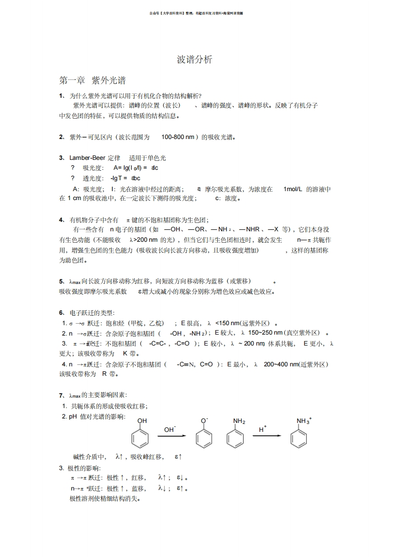 有机化学波谱分析知识要点-学习资源网 - 学习助手专注分享优质学习资源