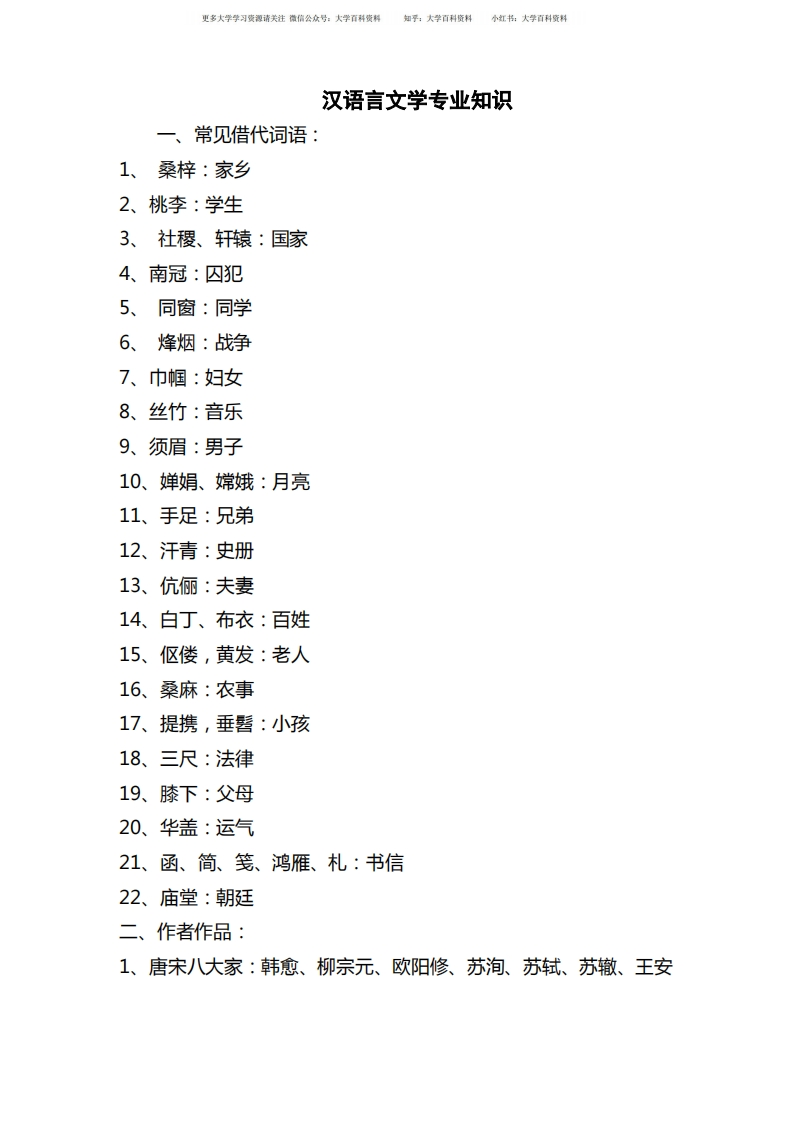 汉语言文学专业知识