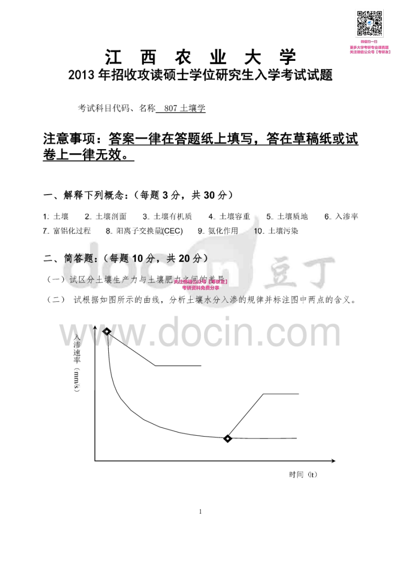 江西农业大学808土壤学2013-2014考研真题汇编微信公众号微研社免费分享