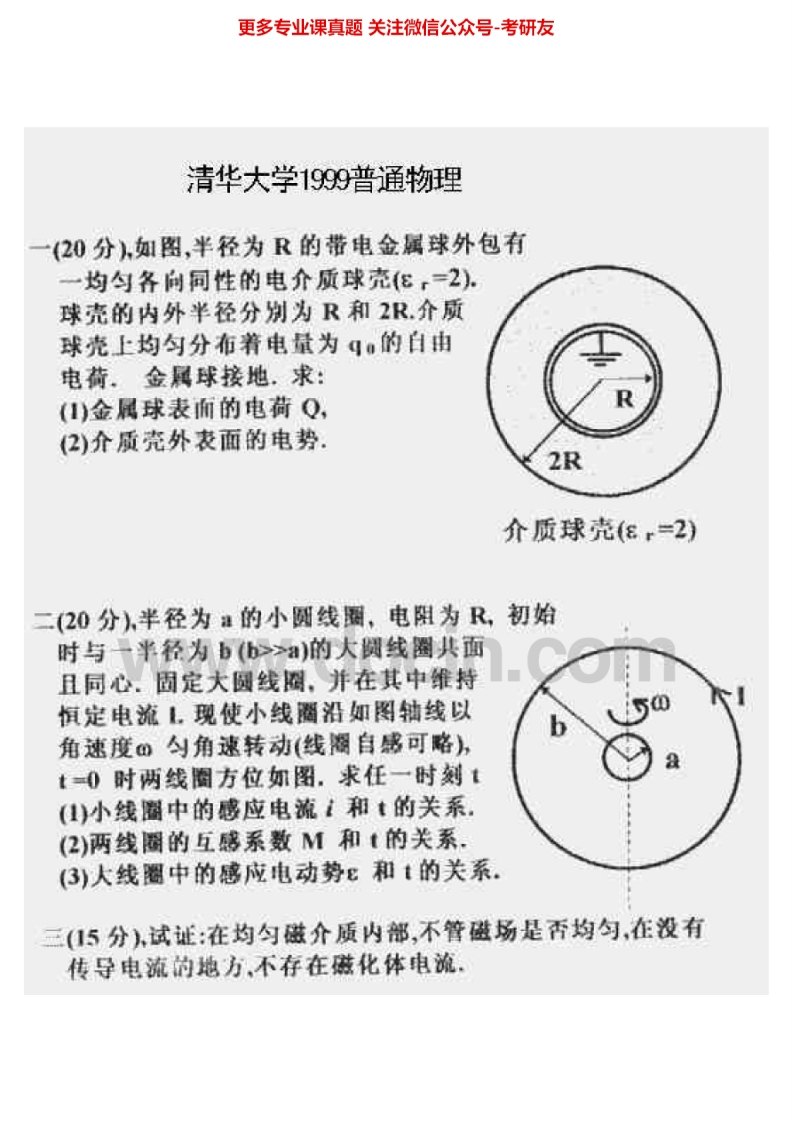 清华大学836普通物理（力学、热学、电磁学、光学、近代物理）99、01-02、08考研真题汇编.Image.Marked-学习资源网 - 分享优质学习资料