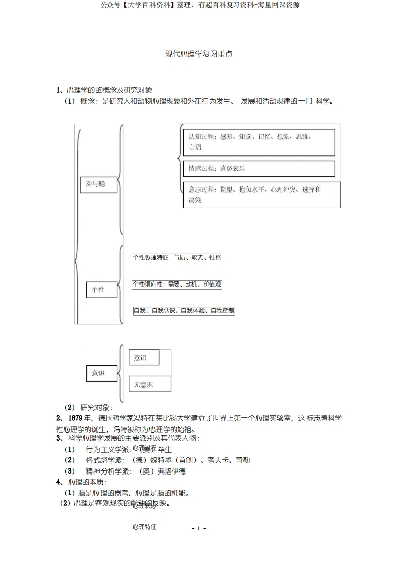 现代心理学复习重点..