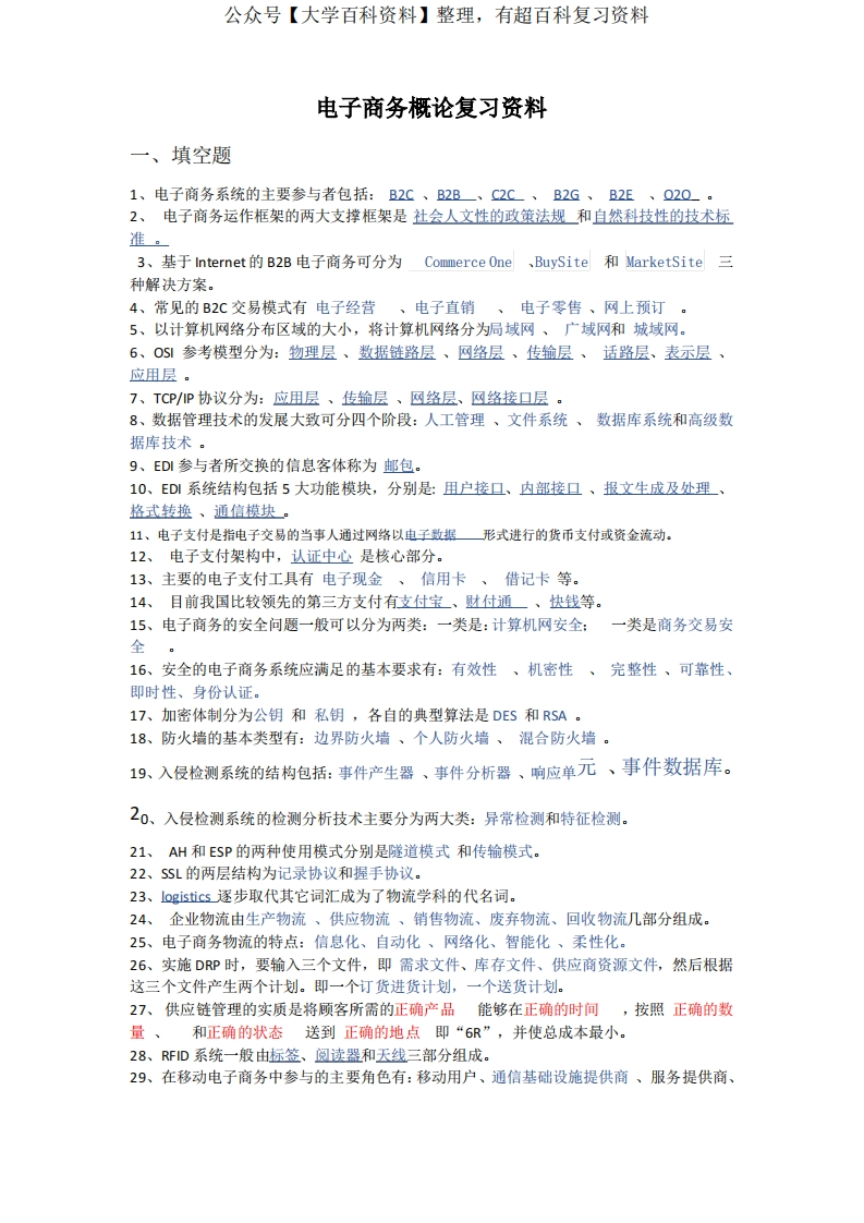 电子商务概论复习资料