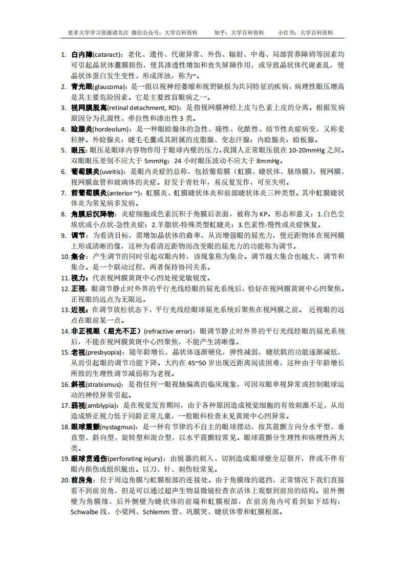 眼科学考试重点总结-名解