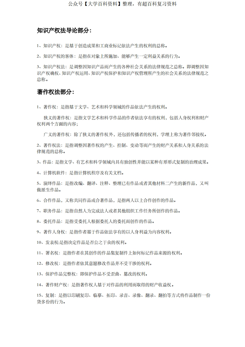 知识产权法名词解释题