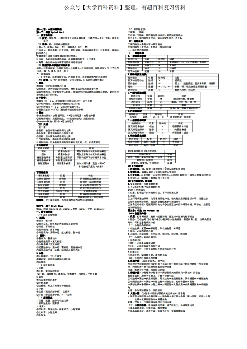 系统解剖学神经部分归纳总结
