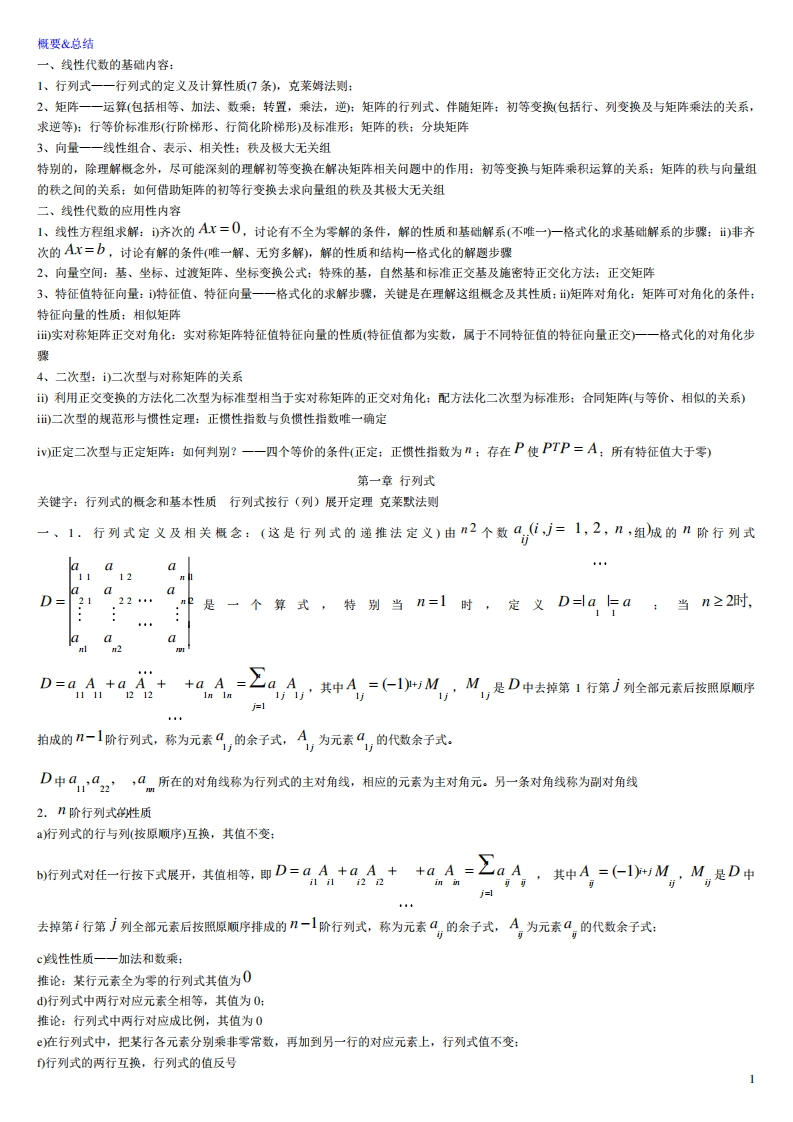 线性代数复习总结-学习资源网 - 学习助手专注分享优质学习资源