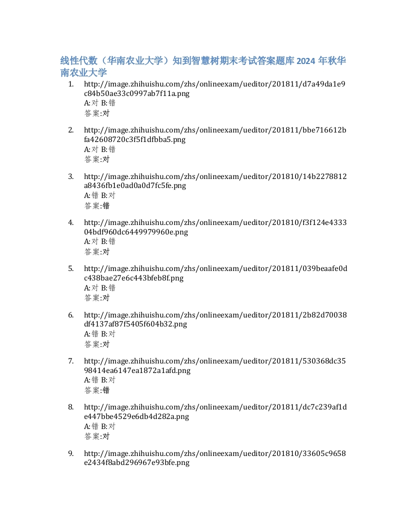 线性代数（华南农业大学）知到智慧树期末考试答案题库2024年秋华南农业大学-学习资源网 - 学习助手专注分享优质学习资源