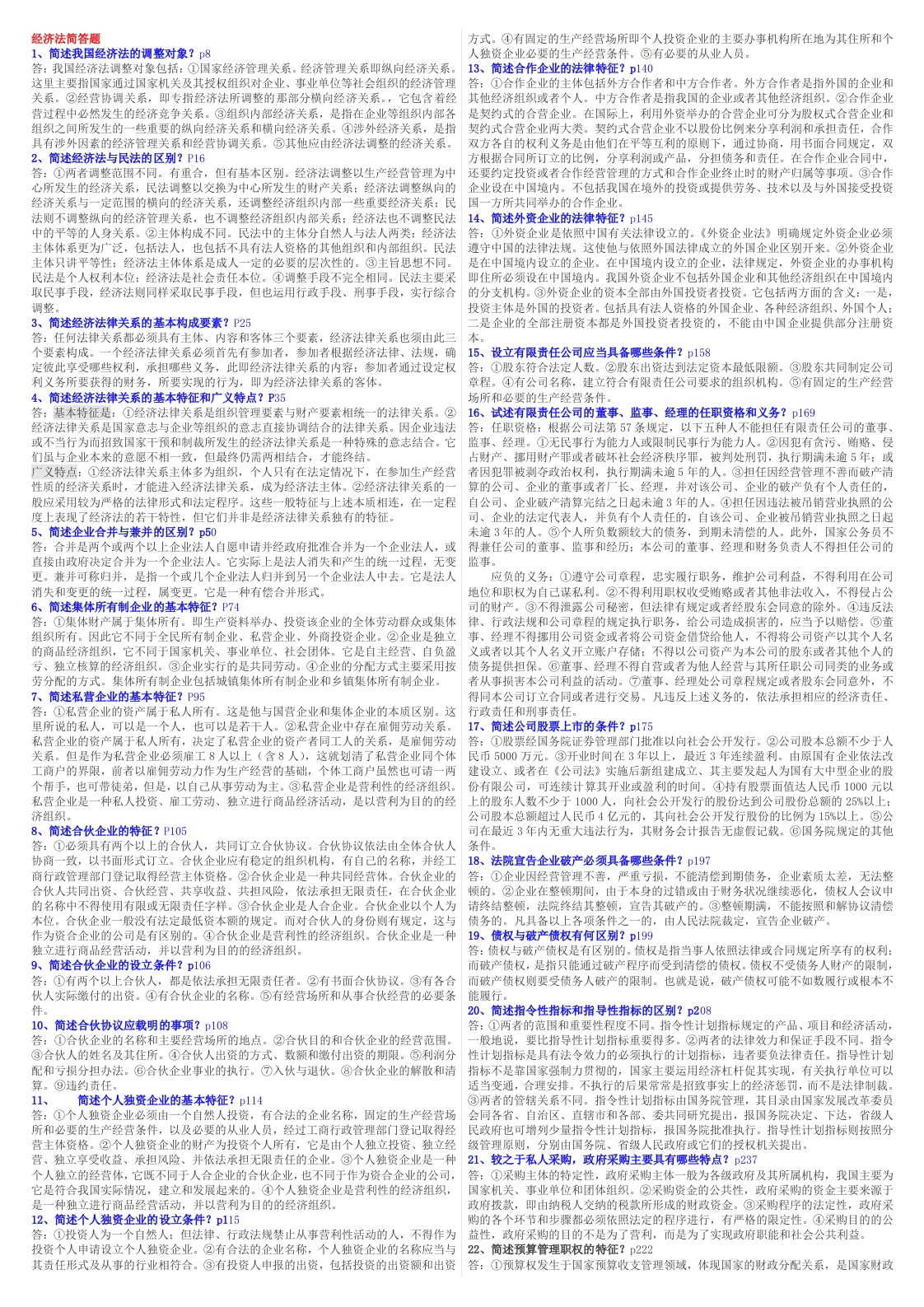 经济法(简答题)