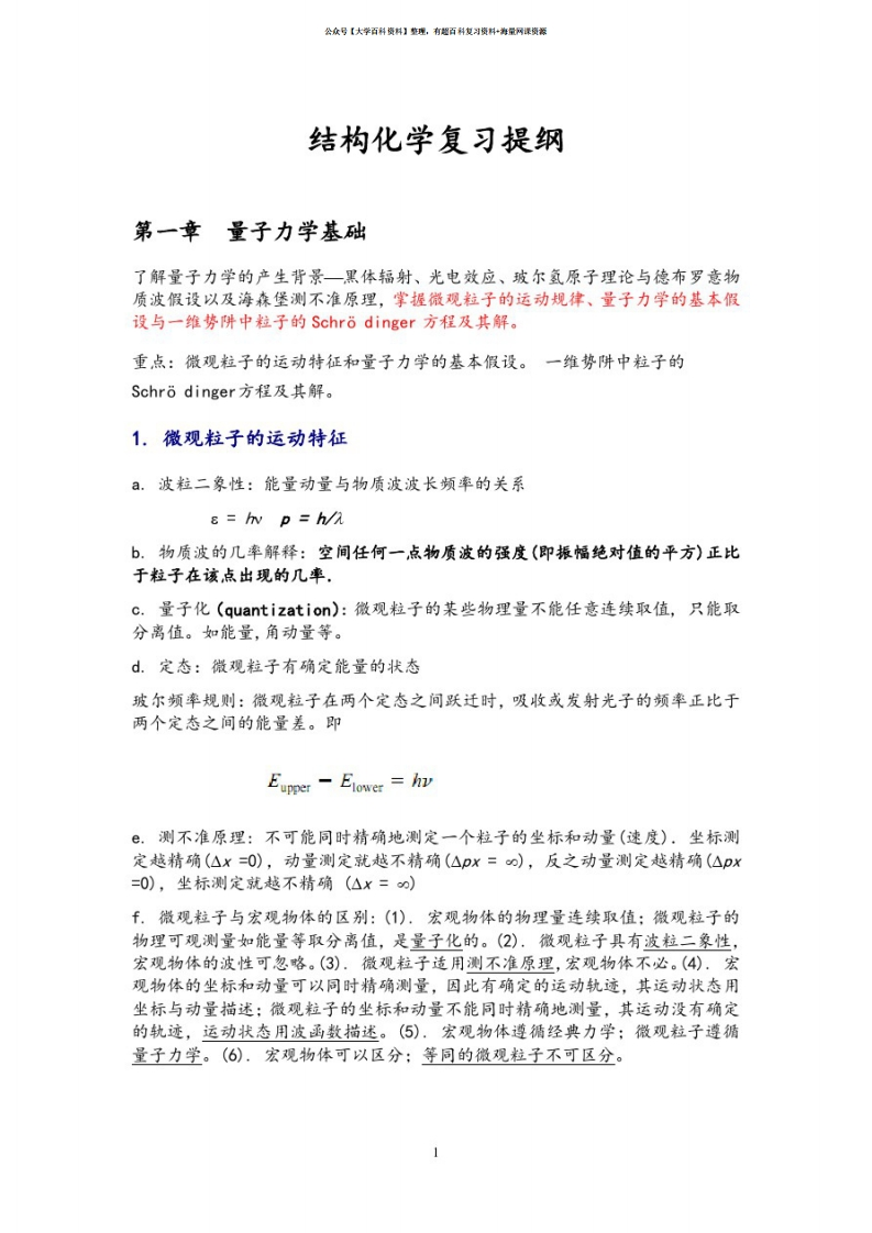 结构化学复习提纲(精心整理)-学习资源网 - 学习助手专注分享优质学习资源