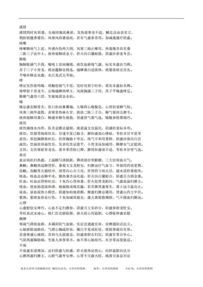 考研中医内科学歌诀