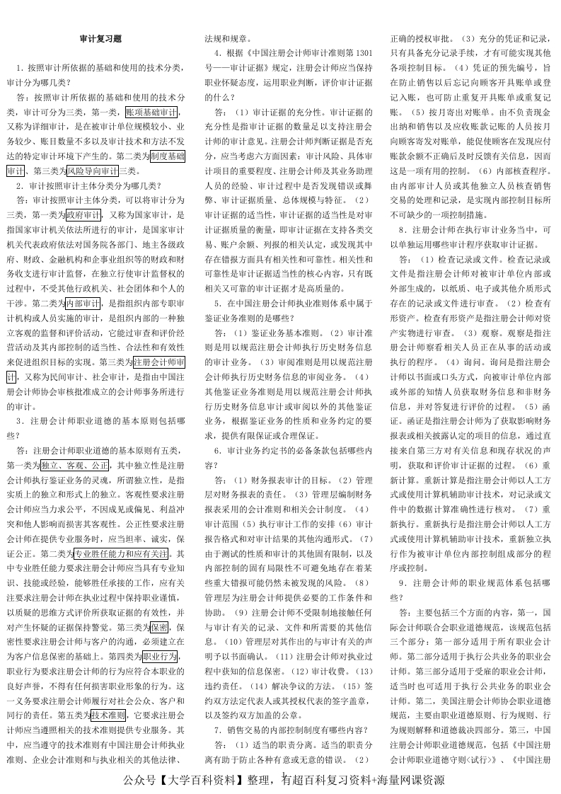 自考审计学知识点汇总