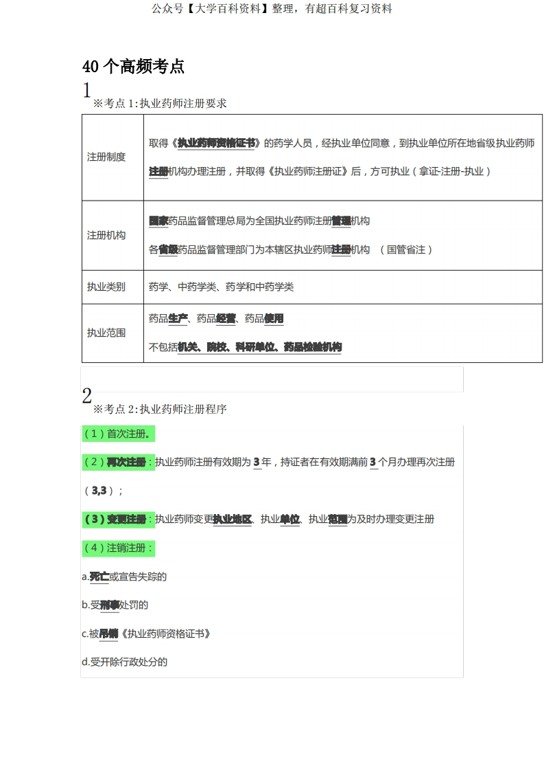 药事法规-40个必记高频考点-学习资源网 - 分享优质学习资料