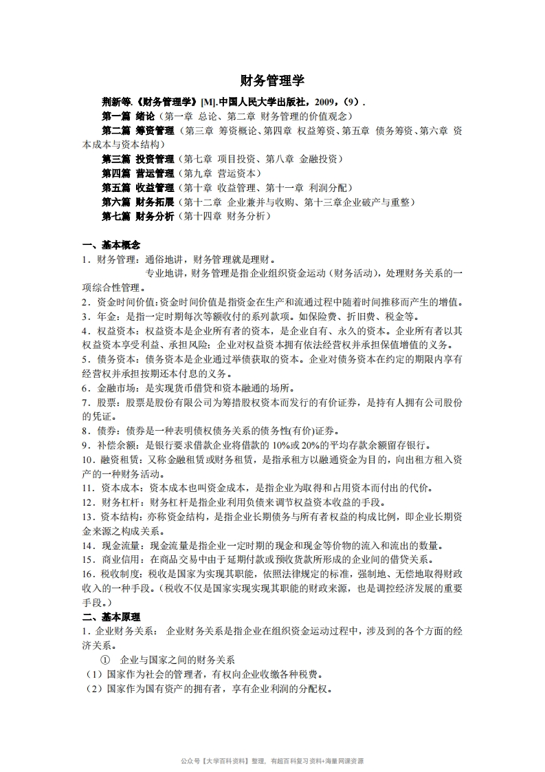 财务管理复习重点-学习资源网 - 学习助手专注分享优质学习资源