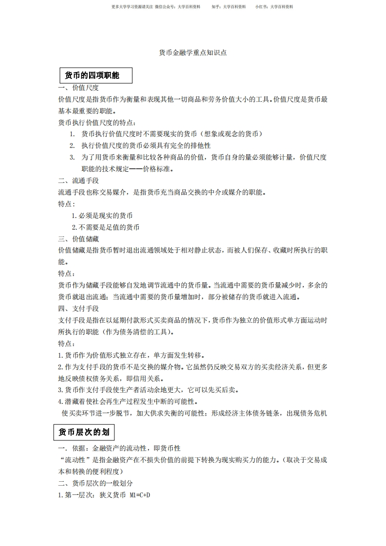 货币金融学重点知识点