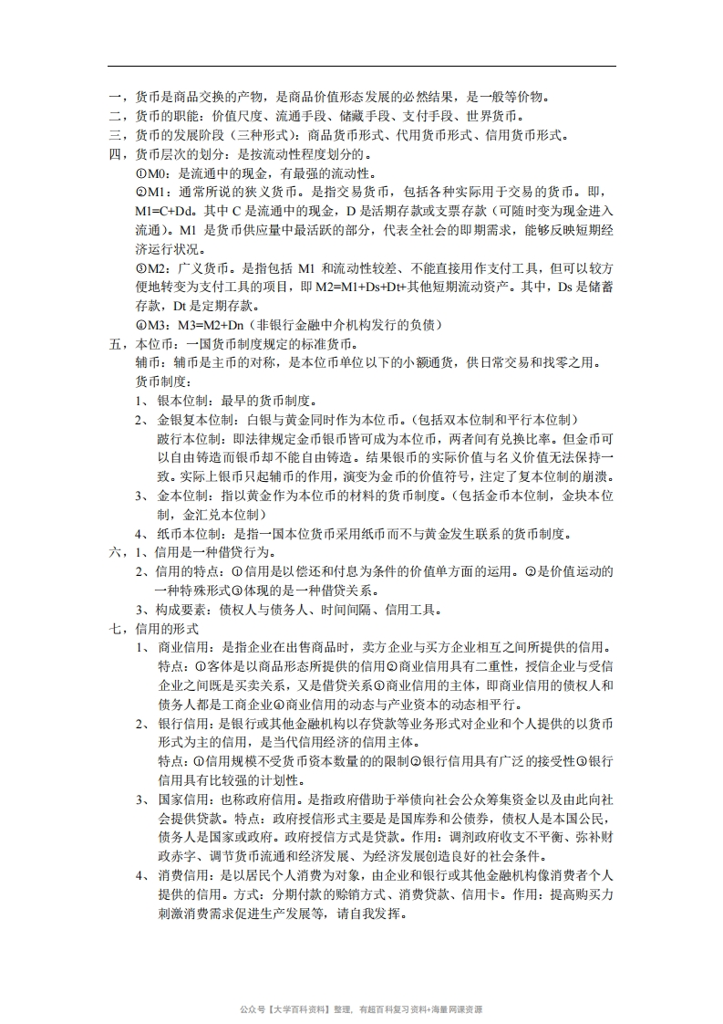 货币银行学重点内容复习-学习资源网 - 学习助手专注分享优质学习资源