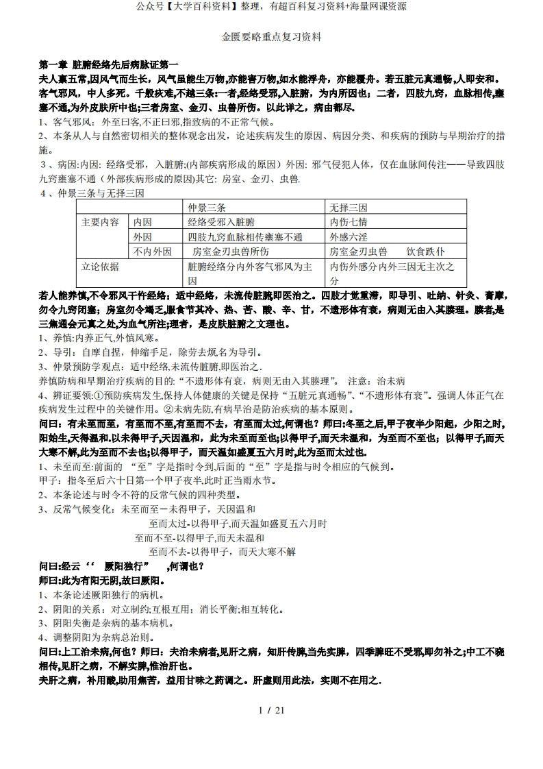 金匮要略重点复习资料