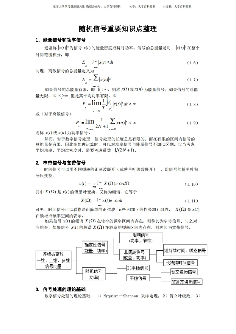 随机信号重要知识点整理-学习资源网 - 学习助手专注分享优质学习资源