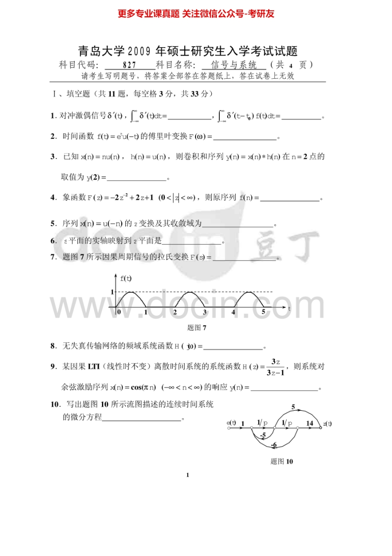 青岛大学信号与系统2009-2015考研真题汇编