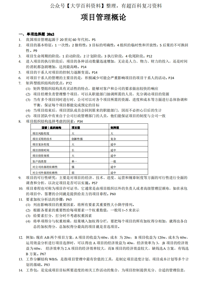 项目管理概论_考试重点