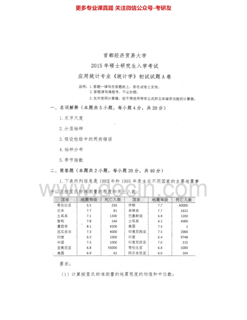 首都经济贸易大学432统计学2011-2015其中2011-2014有答案考研真题汇编.Image.Marked