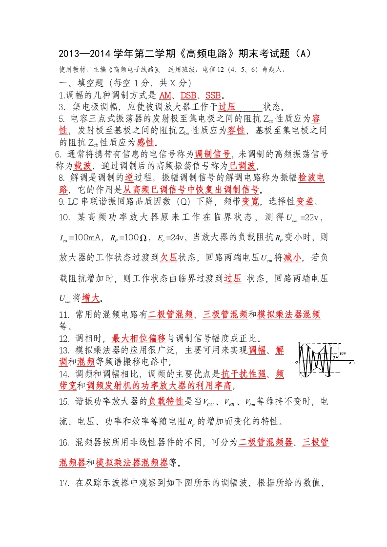 高频电子线路复习考试题及答案